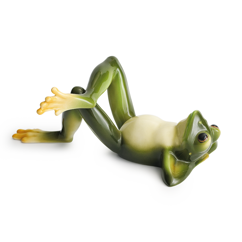 AMPHIBIA FROG DESIGN SCULPTURED PORCELAIN FROG LYING ON BACK FIGURINE