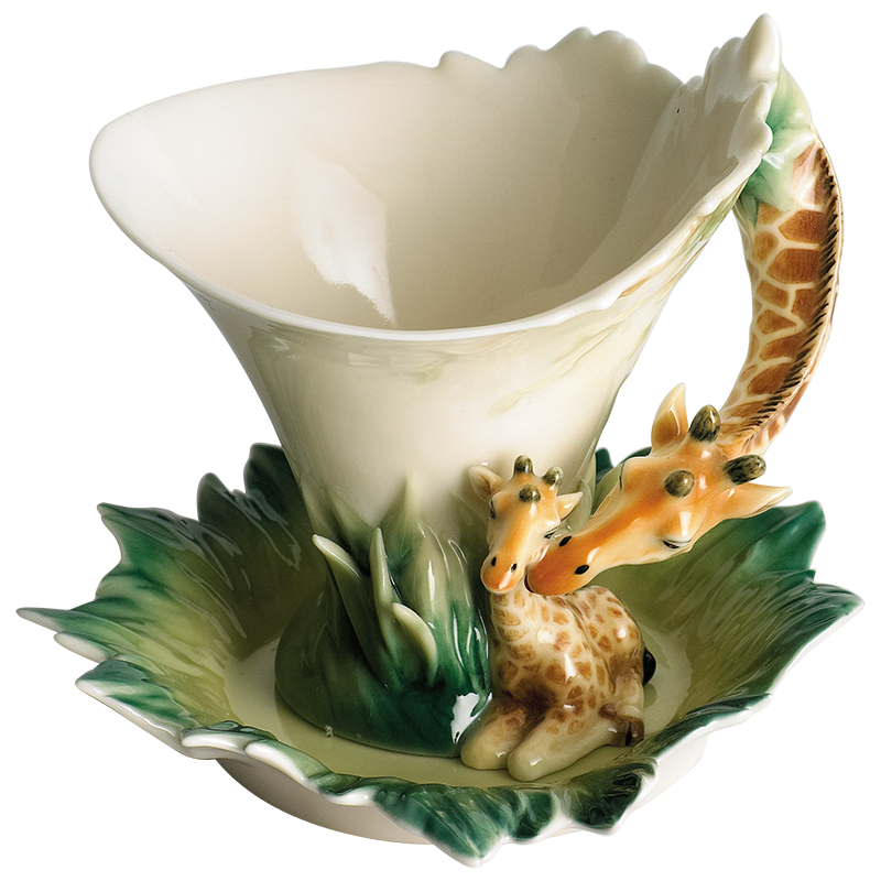 ENDLESS BEAUTY GIRAFFE DESIGN SCULPTURED PORCELAIN CUP/SAUCER