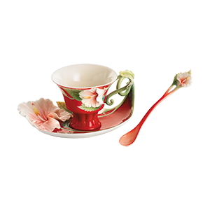 LADYBUG DESIGN SCULPTURED PORCELAIN CUP/SAUCER/SPOON SET LADYBUG DESIGN SCULPTURED PORCELAIN CUP/SAUCER/SPOON SET