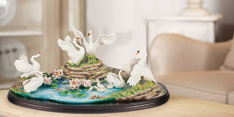 HARMONY AND HAPPINESS SWAN DESIGN SCULPTURED PORCELAIN FIGURINE 